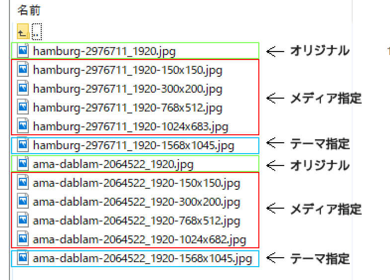 実際にWordPressで管理されているメディアフォルダ