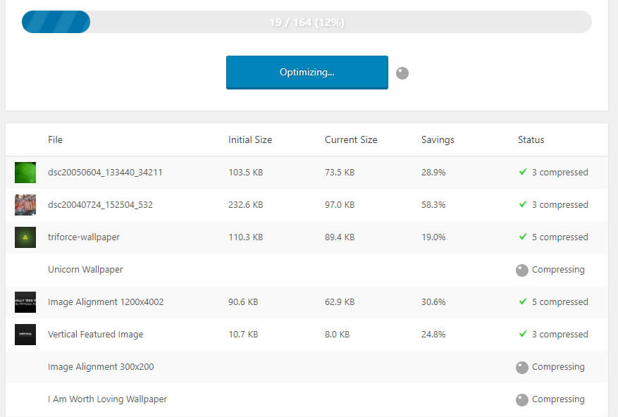 画像の一括圧縮がスタート