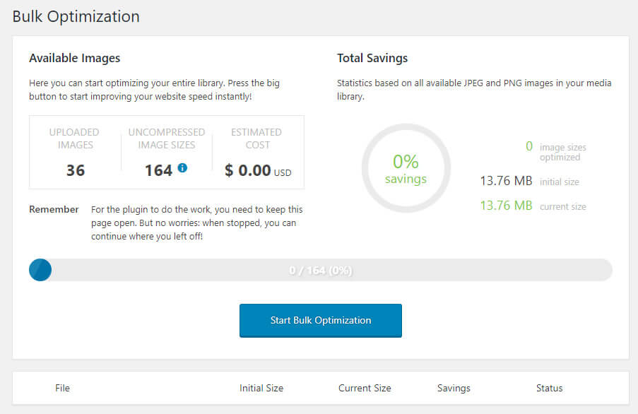 Start Bulk Optimizationをクリック