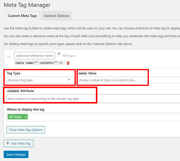 metaタグのカスタマイズ画面